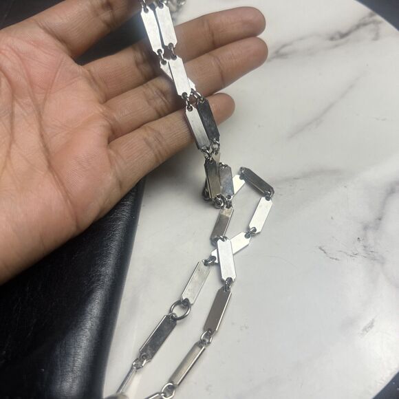 VINTAGE Black Flap Clutch Evening Purse w/Metal Razor Chain Strap Real Leather - Picture 7 of 8